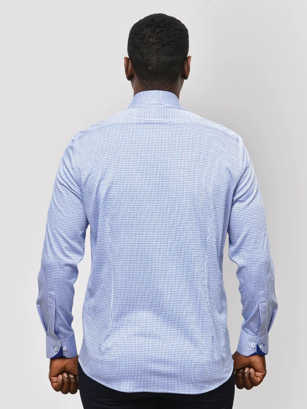 Blue and White Hound's-tooth Shirt - Knitted Weave - Image 5