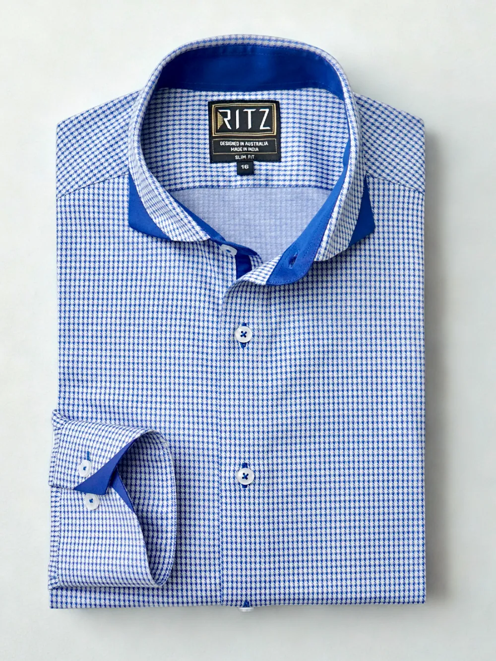 Blue and White Hound's-tooth Shirt - Knitted Weave - Image 2