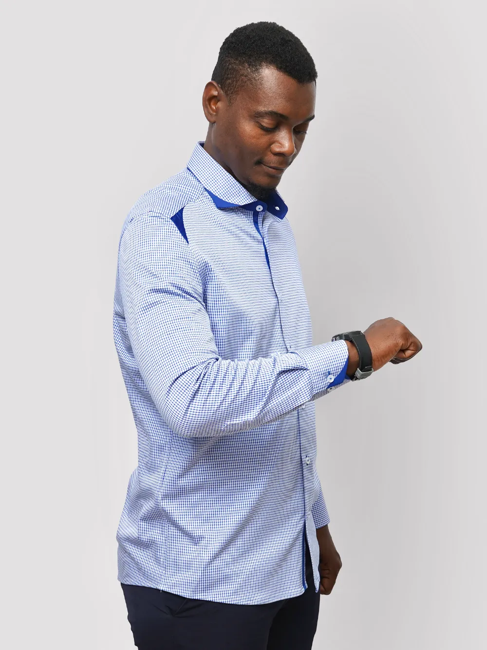 Blue and White Hound's-tooth Shirt - Knitted Weave - Image 4