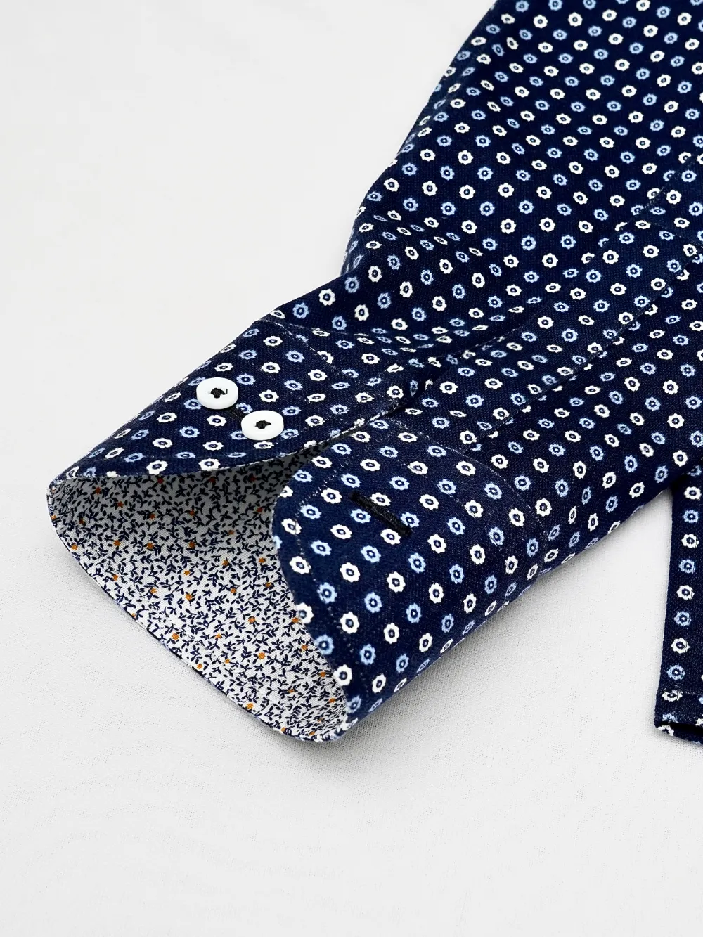 Non-Iron Stretch Cotton Navy Shirt - Medallion Print - Image 3