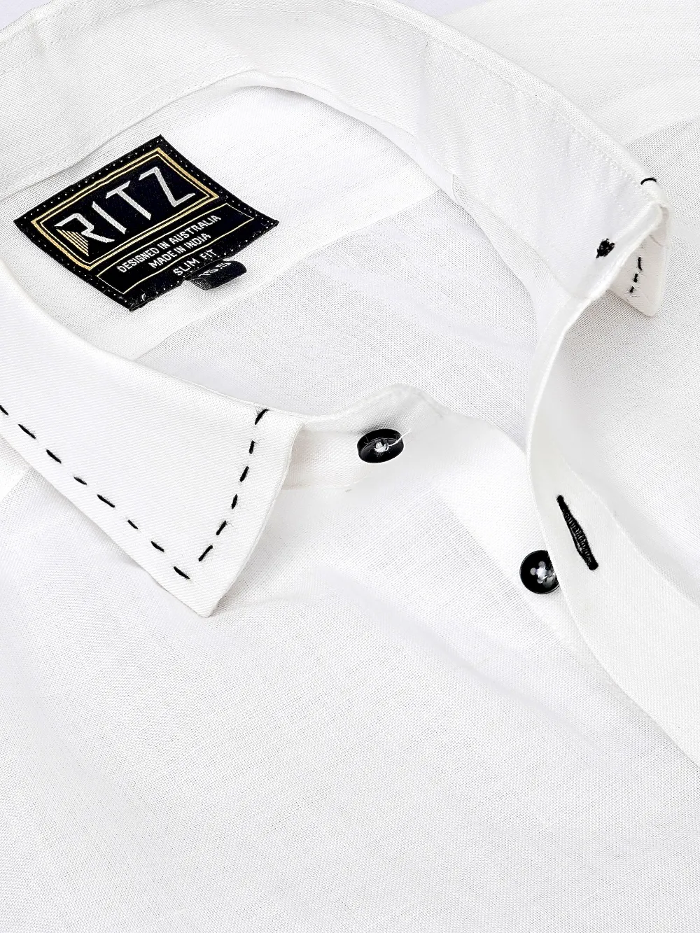 Sustainable - 100% Hemp Plain White Shirt Black Out-stitch