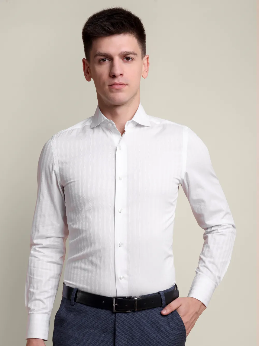 Pure Cotton Unique Self-Striped Shirt for Timeless Elegance