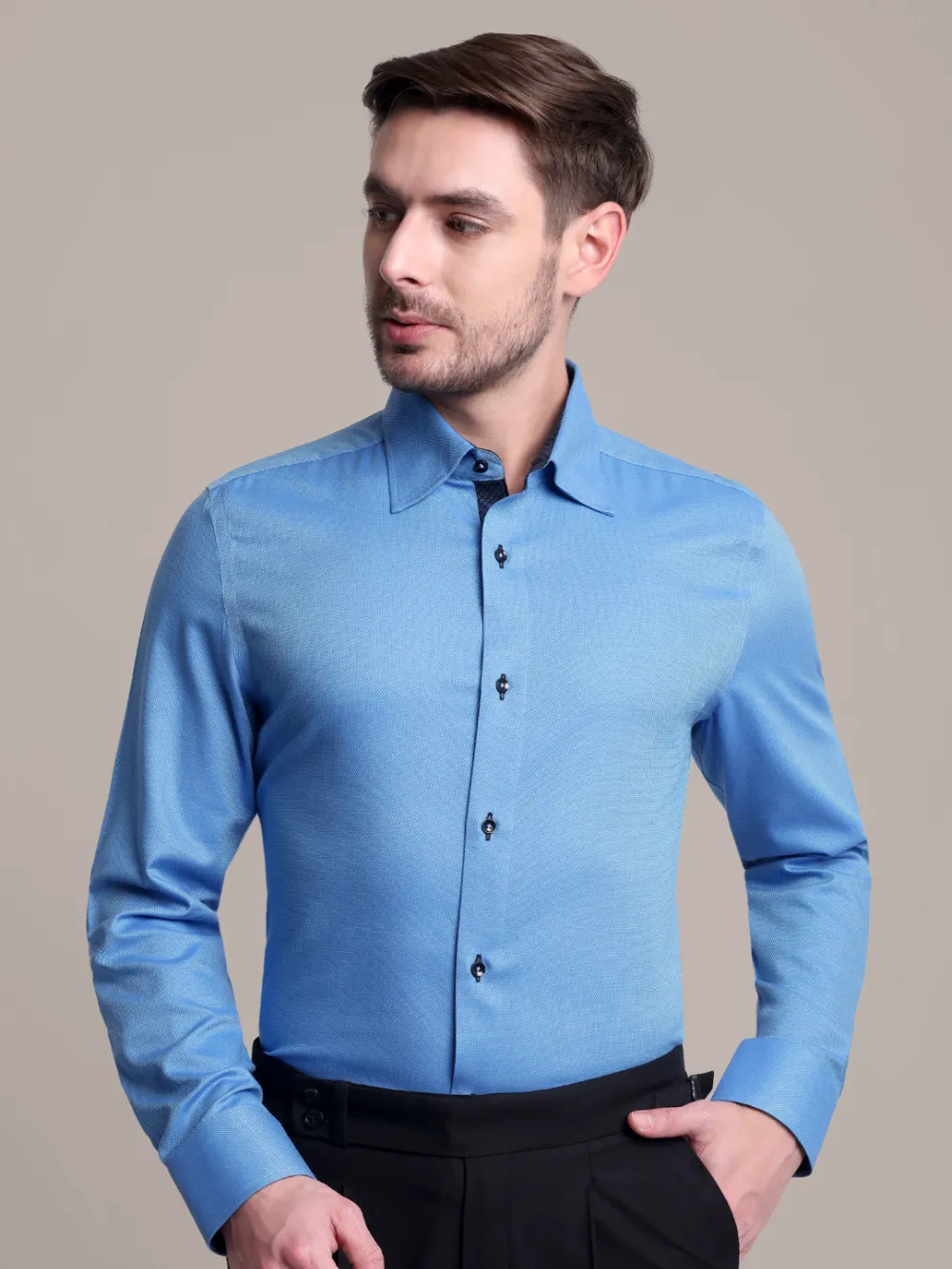 Pure Cotton Non Iron Sapphire Mist Shirt - Dobby Weave