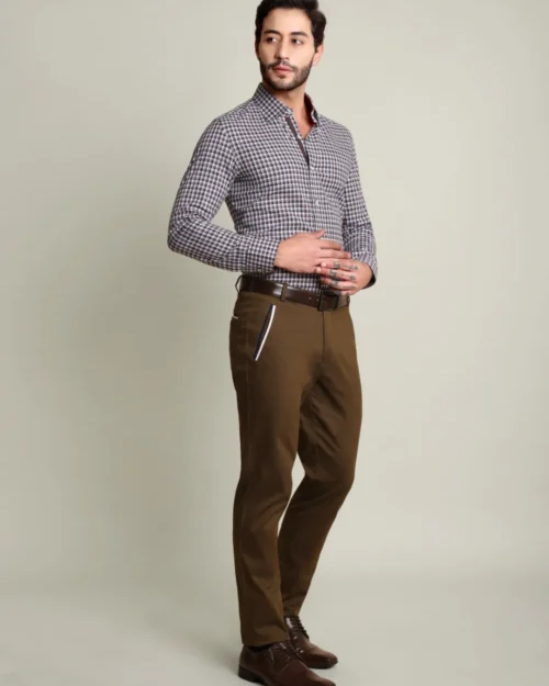 Brown and Navy Grid Shirt with Stretch Brown Chino Designer Pair