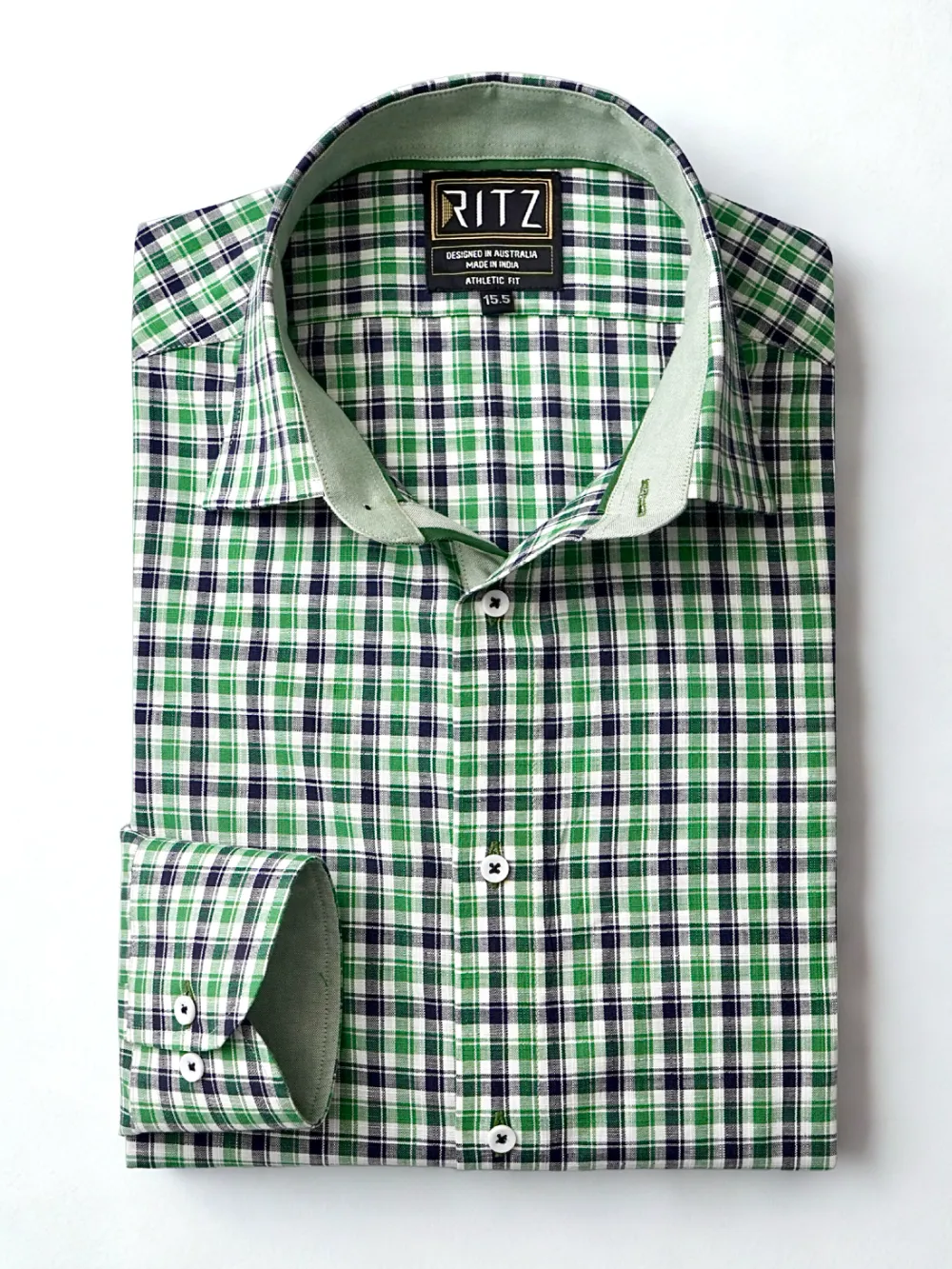 Pure Cotton Olive Grid Shirt With Contrast Detailing - Image 2