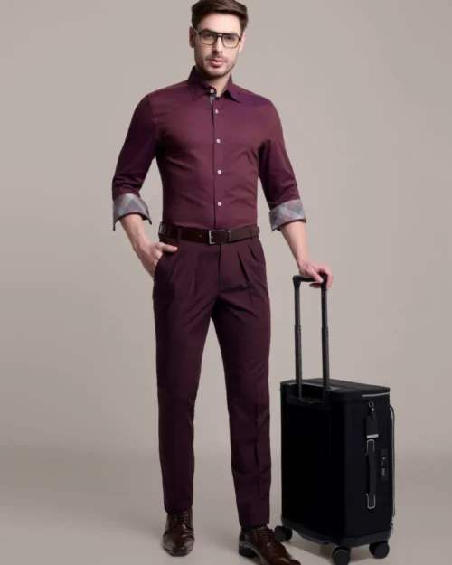 Winefire designer pair of wine red plain shirt and maroon trousers