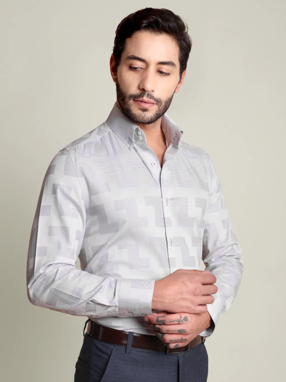 Sky Blue Pure Cotton Shirt with Unique Self Pattern