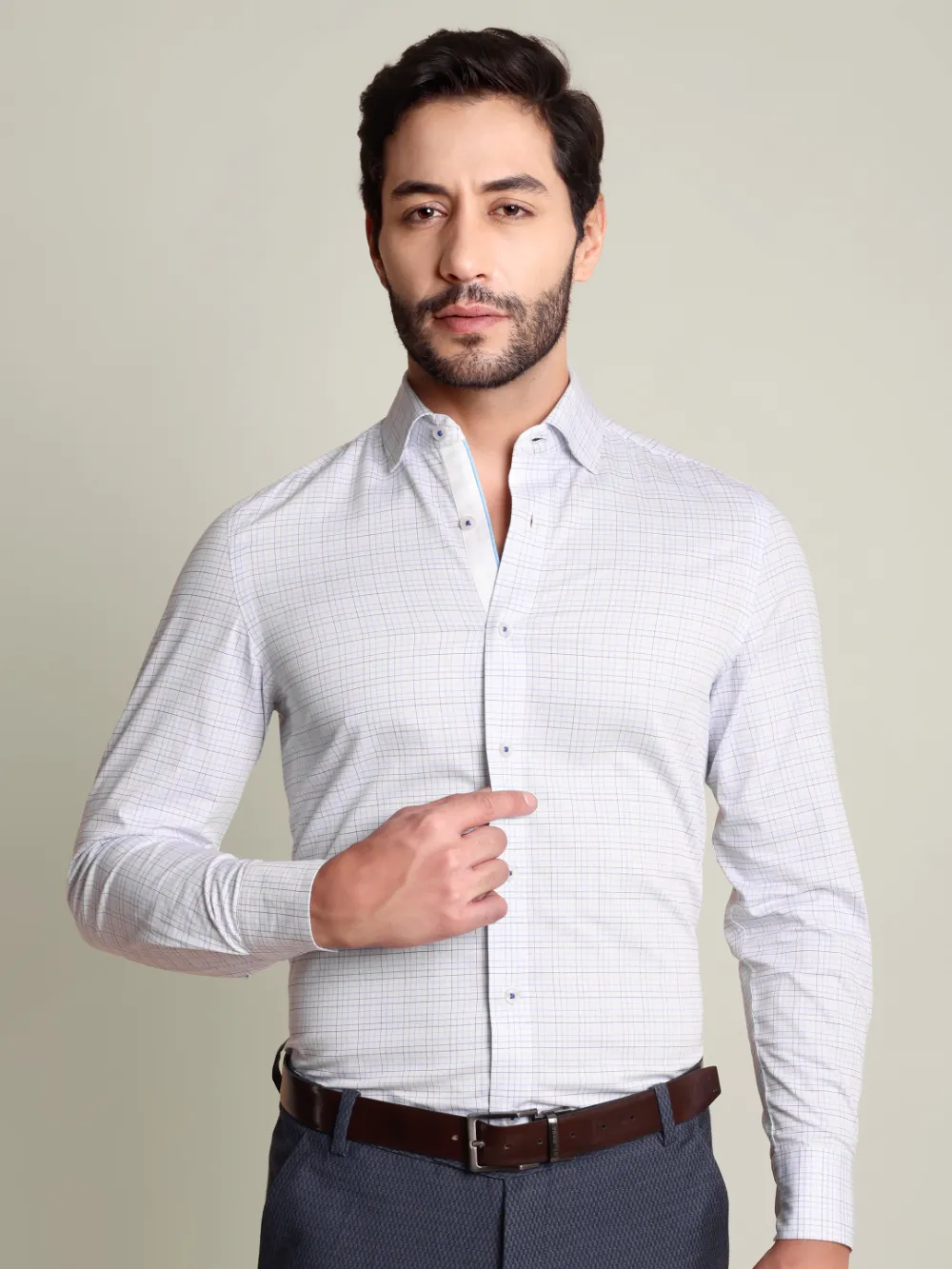 Pure Cotton White Yarn Dyed Checked Shirt - Twill Weave