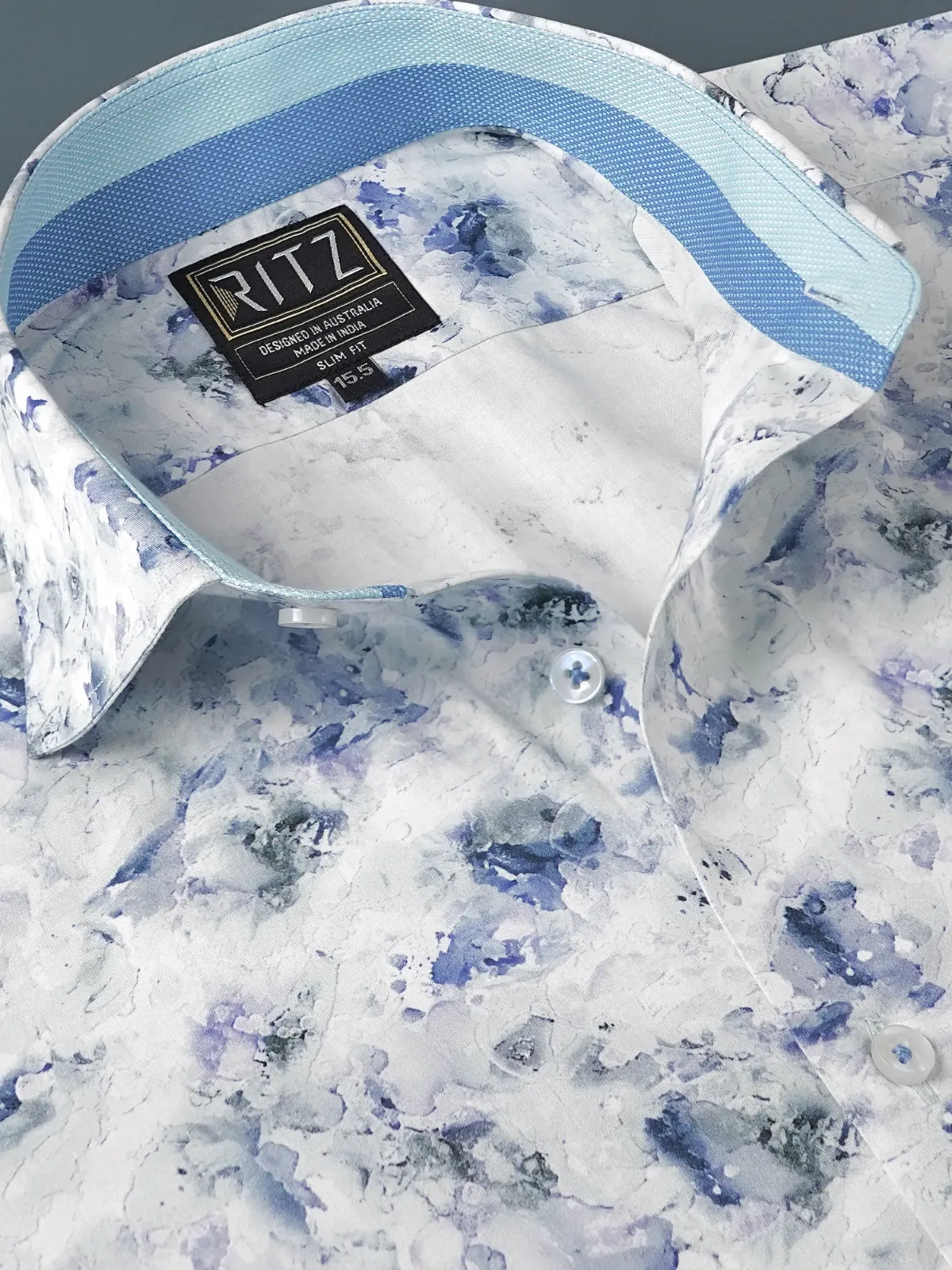 Abstract Print Blue Marble Shirt - Plain Weave