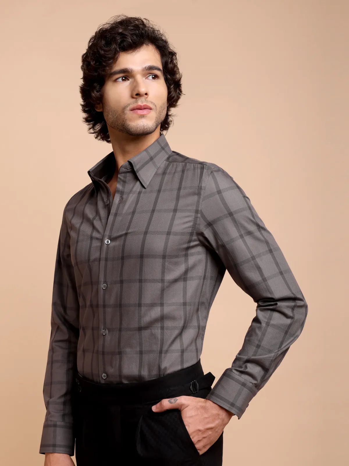 Pure Cotton Non Iron Noir Indigo Shirt - Herringbone weave