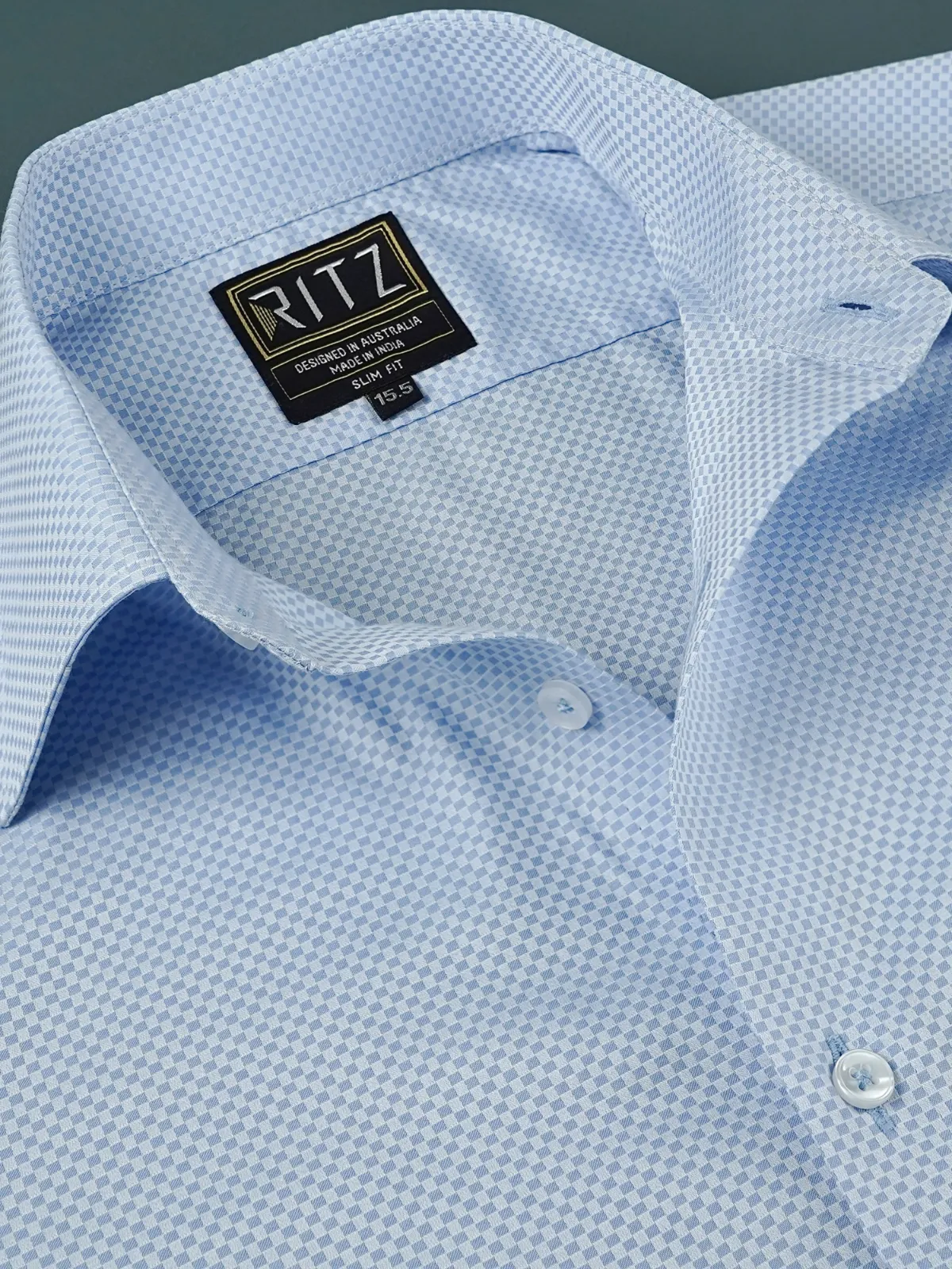 Pure Cotton Non Iron Sky Checkerboard Shirt - Dobby weave
