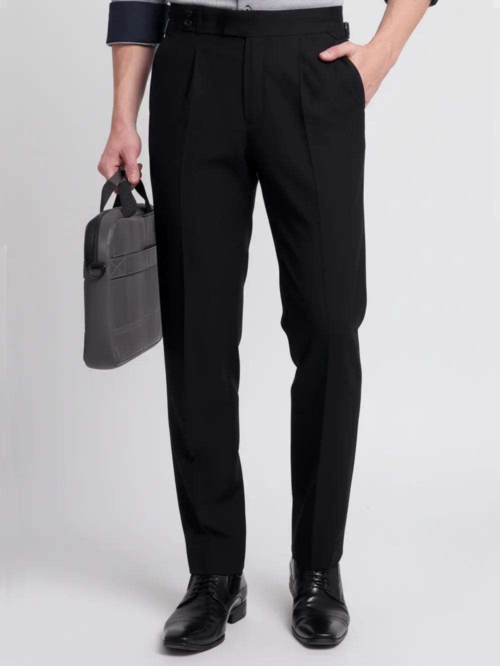 Black Self Checked Tailored Formal Trousers