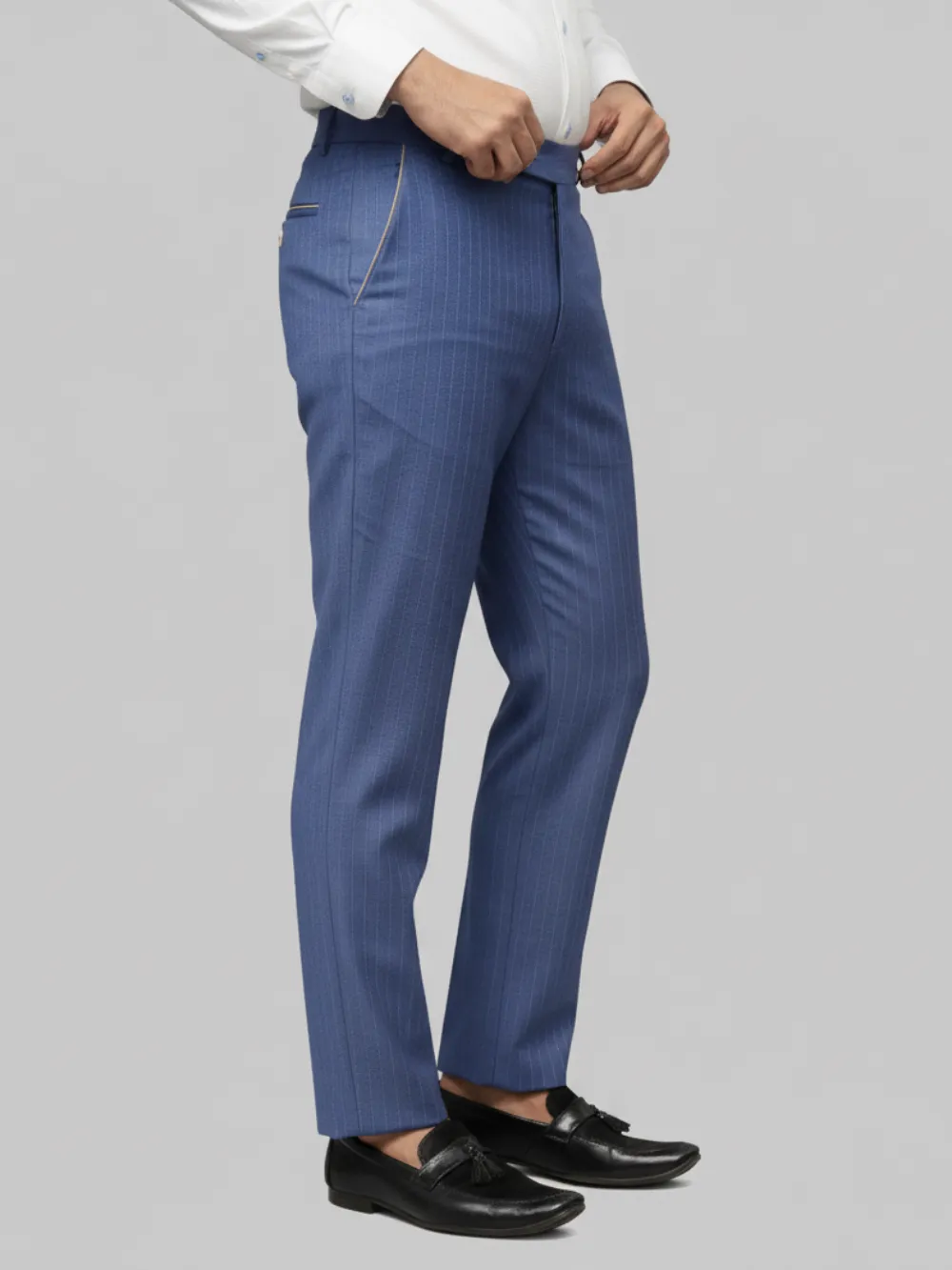 Cotton Chino with Golden Stripes - Indigo