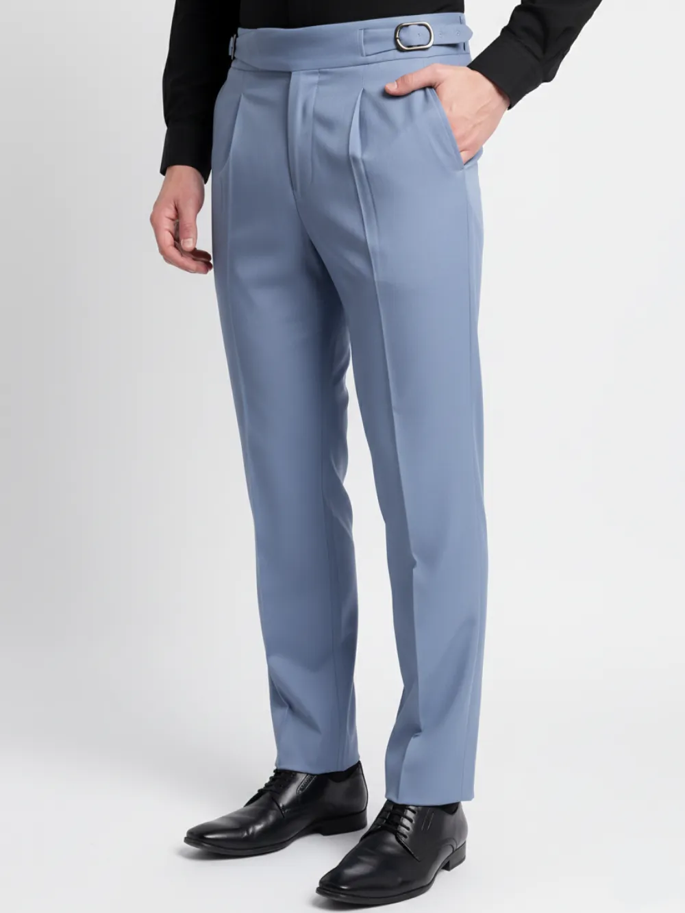 Powder Blue Shade Plain Trousers - Twill Weave