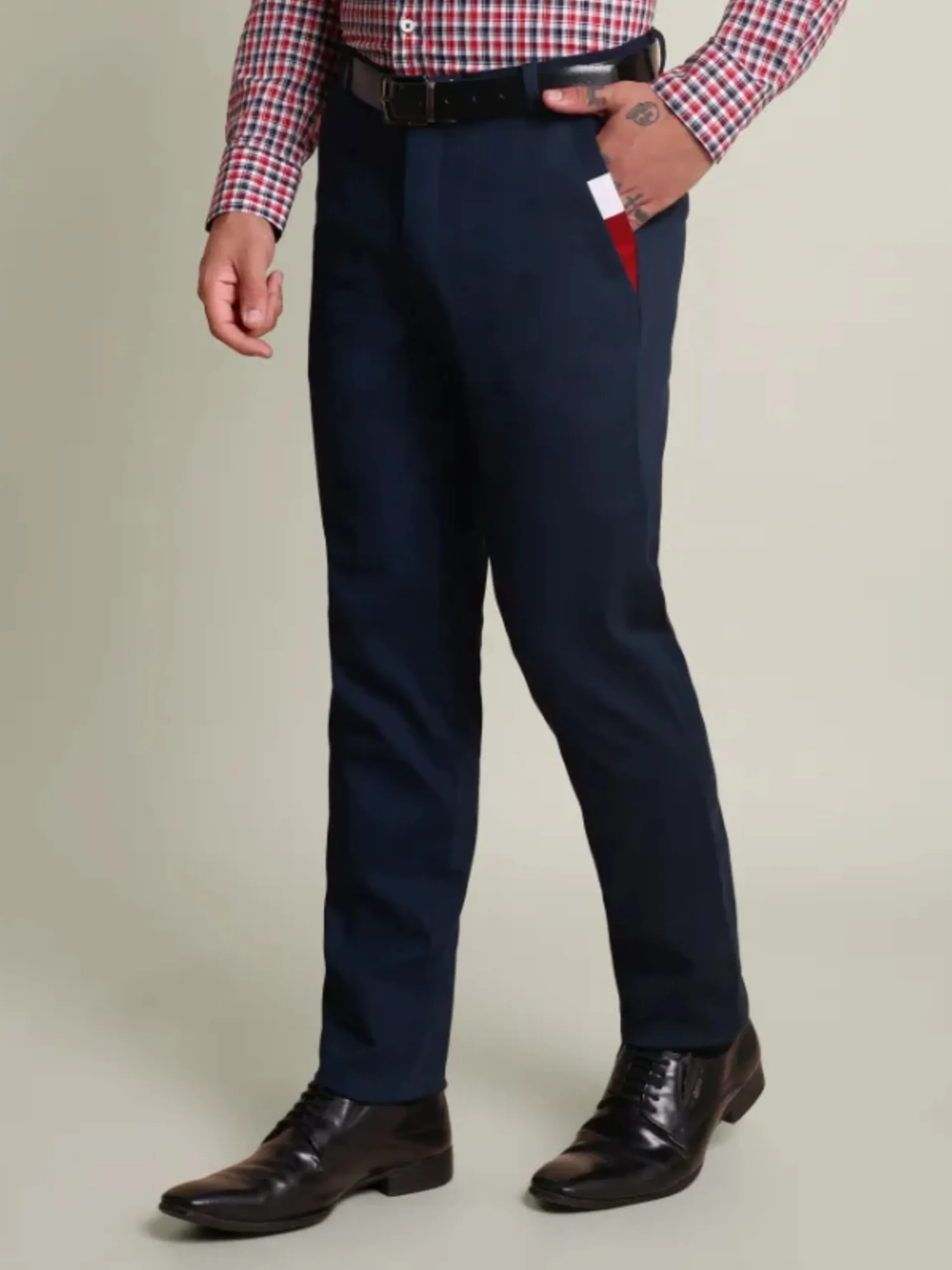 Maroon and Navy Grid Shirt with Stretch Navy Chino Designer Pair