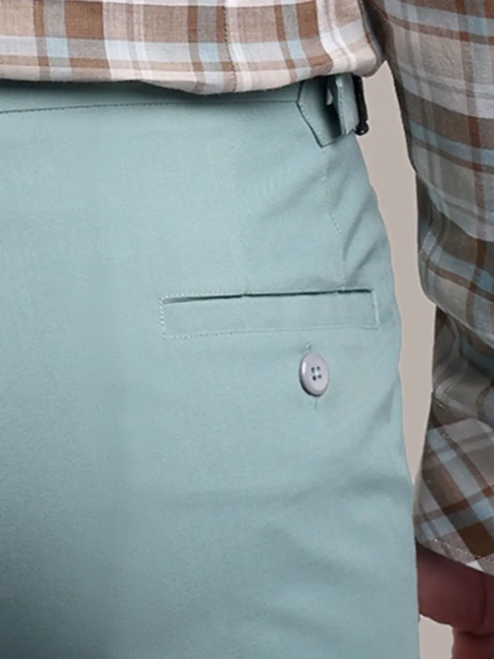 Designer Pair of Hemp Grid Shirt with Plain Light Olive Trousers