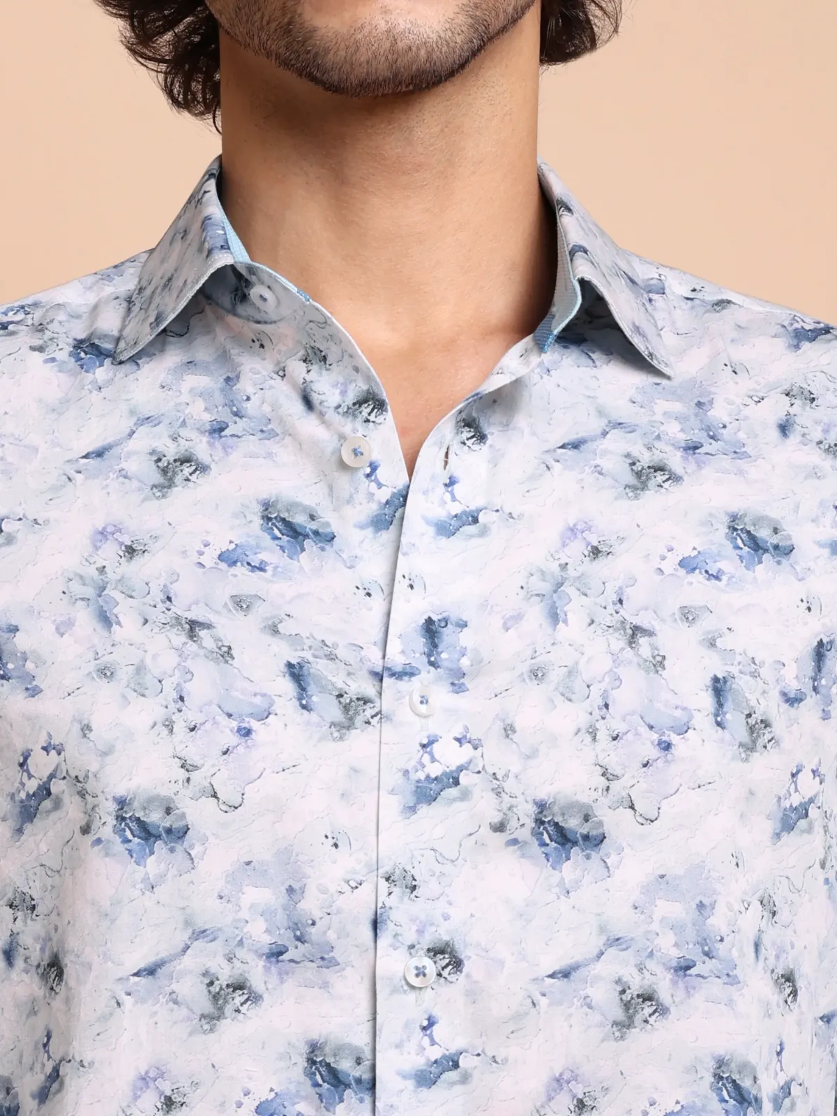 Abstract Print Blue Marble Shirt - Plain Weave
