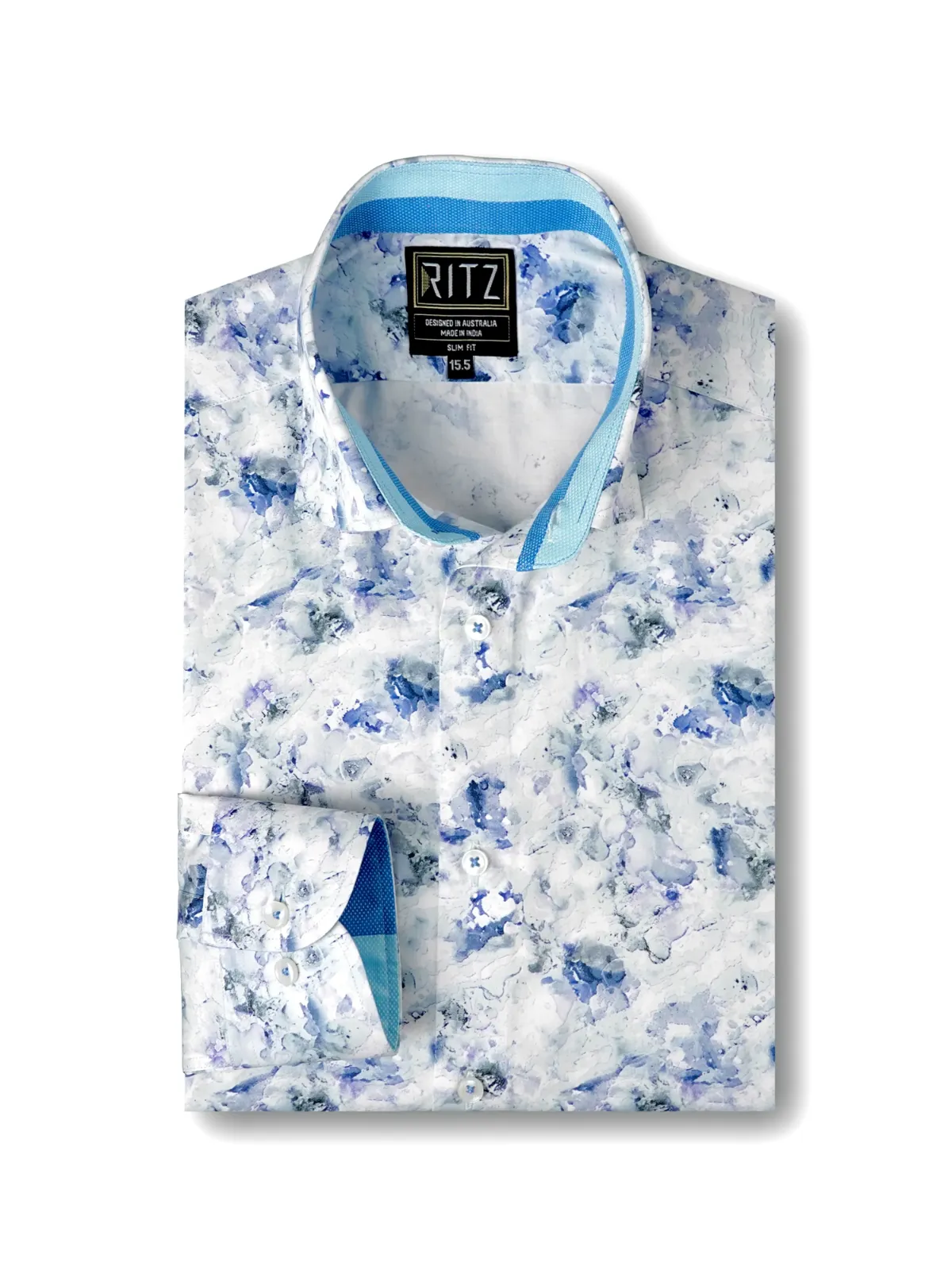 Abstract Print Blue Marble Shirt - Plain Weave