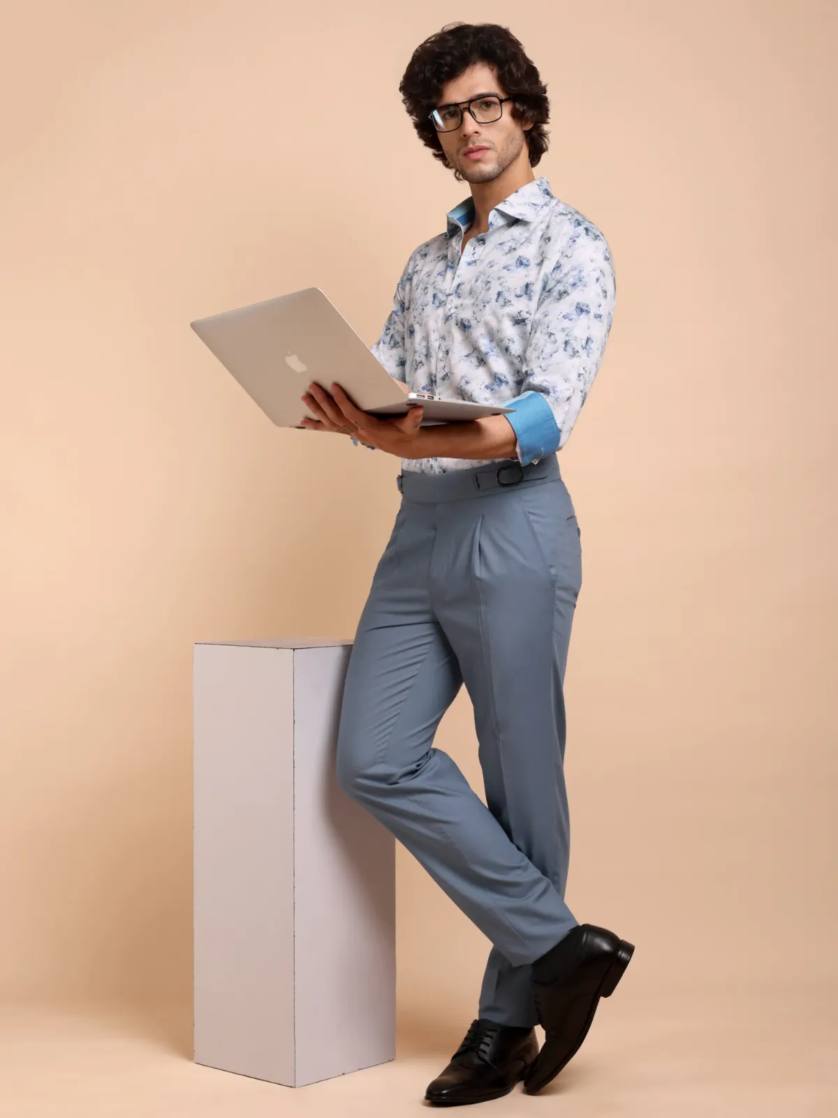 Abstract Print Blue Marble Shirt - Plain Weave