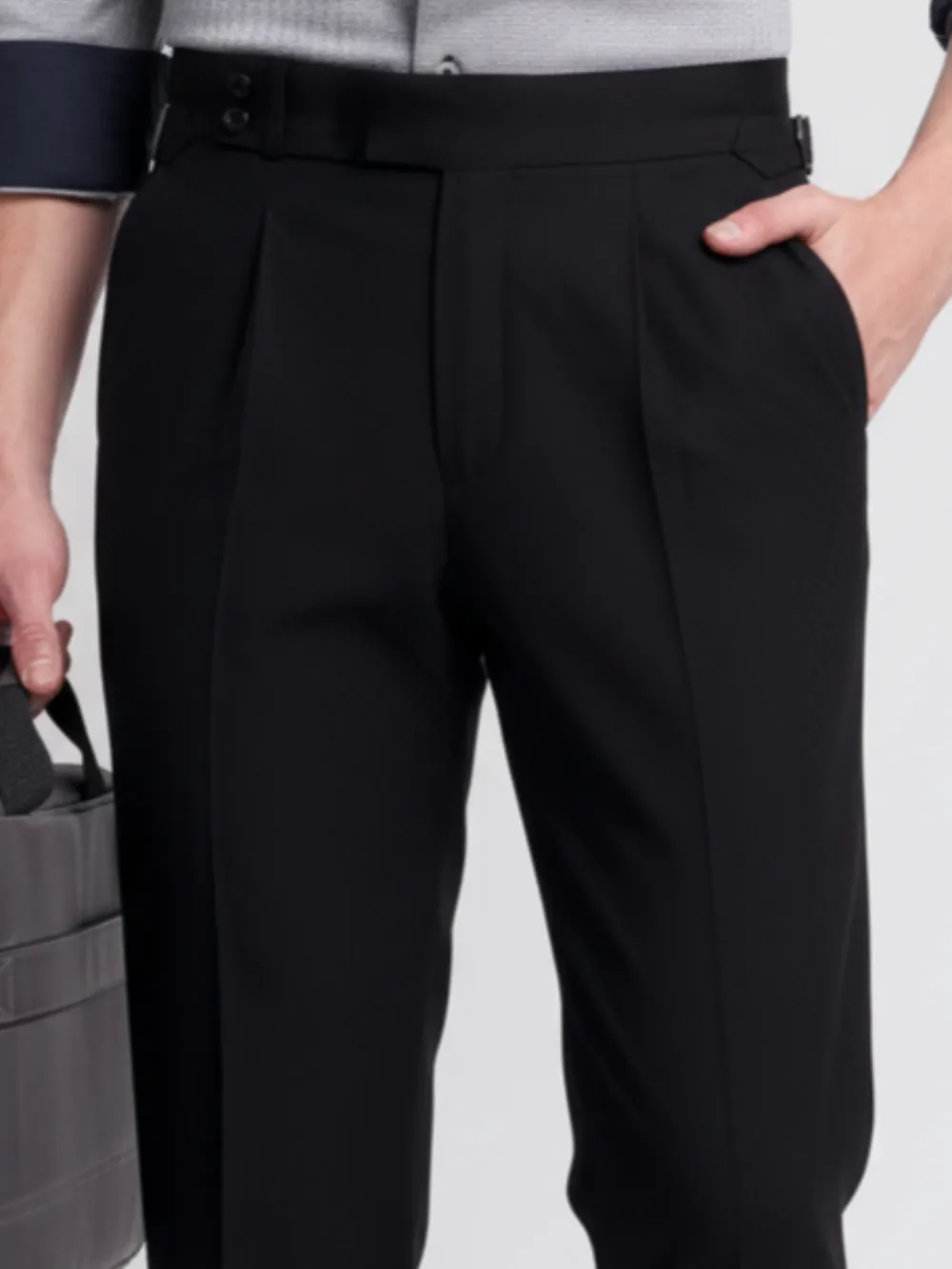 Black Self Checked Tailored Formal Trousers