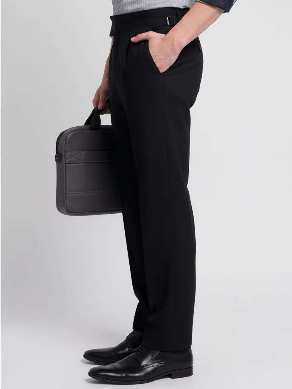 Black Self Checked Tailored Formal Trousers