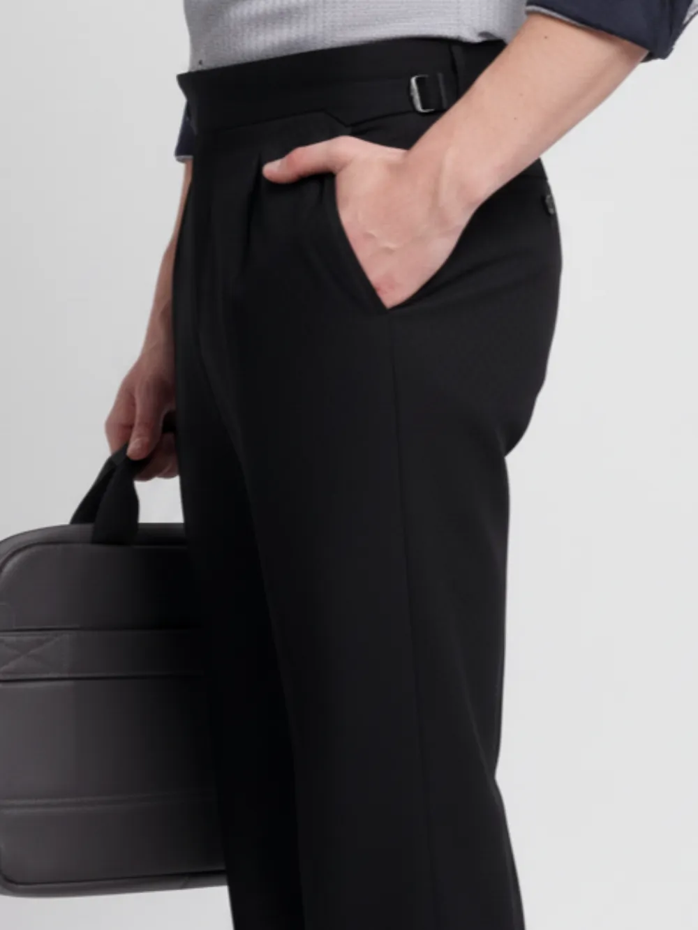 Black Self Checked Tailored Formal Trousers