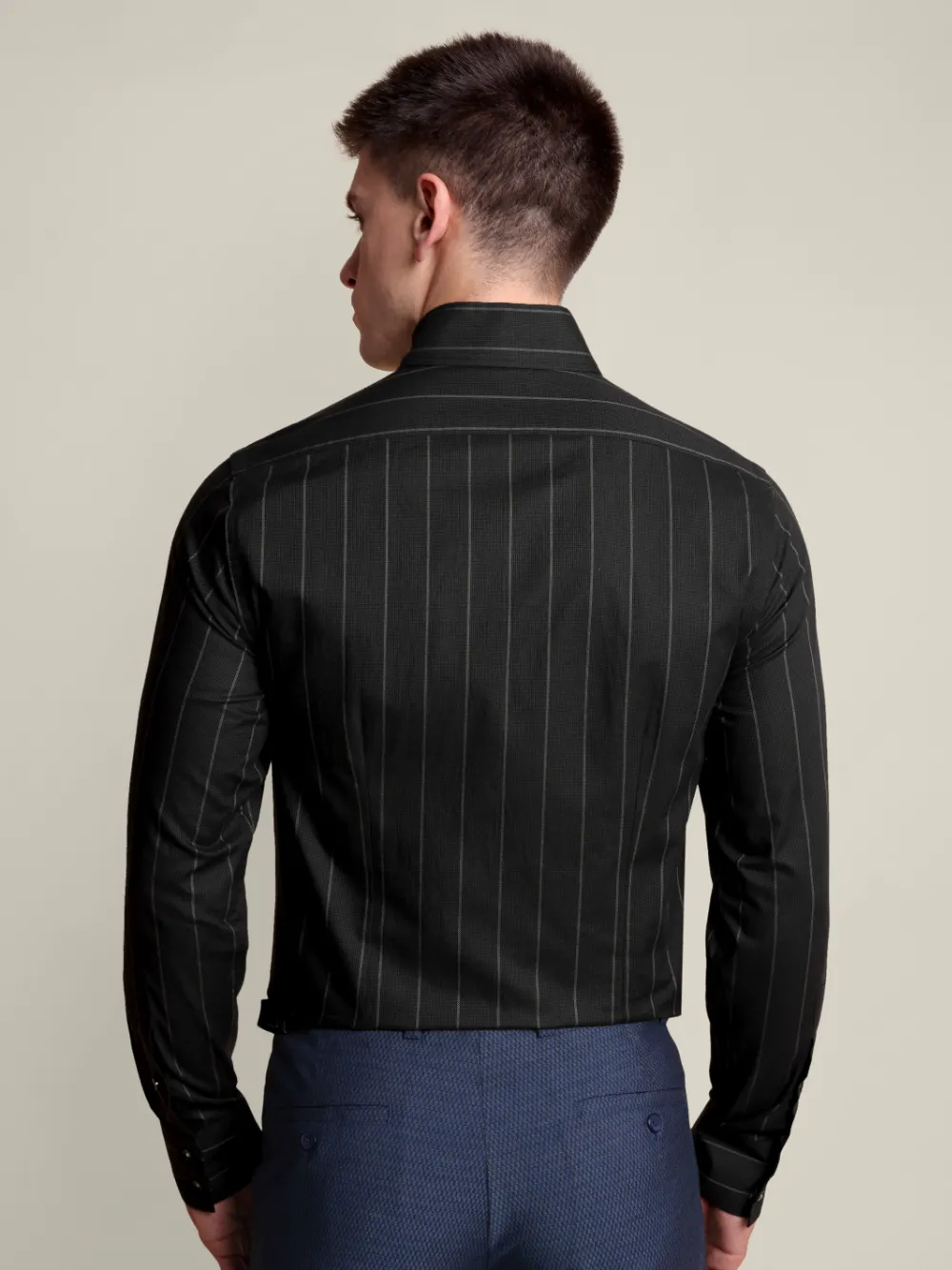 Black Pin-Striped Non Iron Shirt - Basket Weave