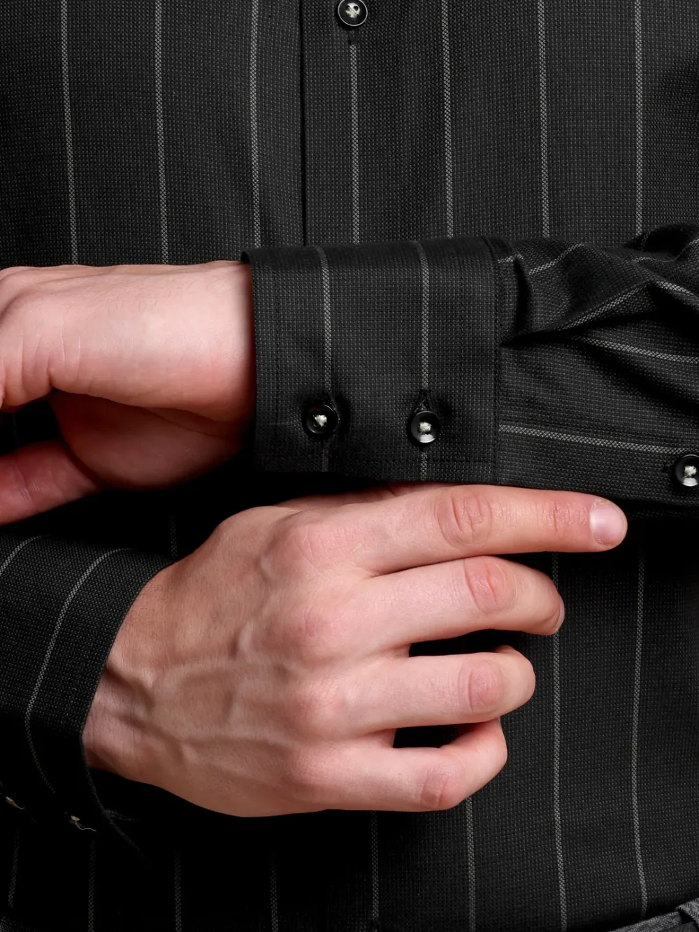 Black Pin-Striped Non Iron Shirt - Basket Weave