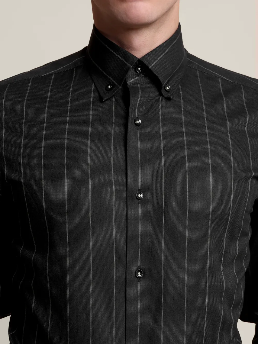 Black Pin-Striped Non Iron Shirt - Basket Weave