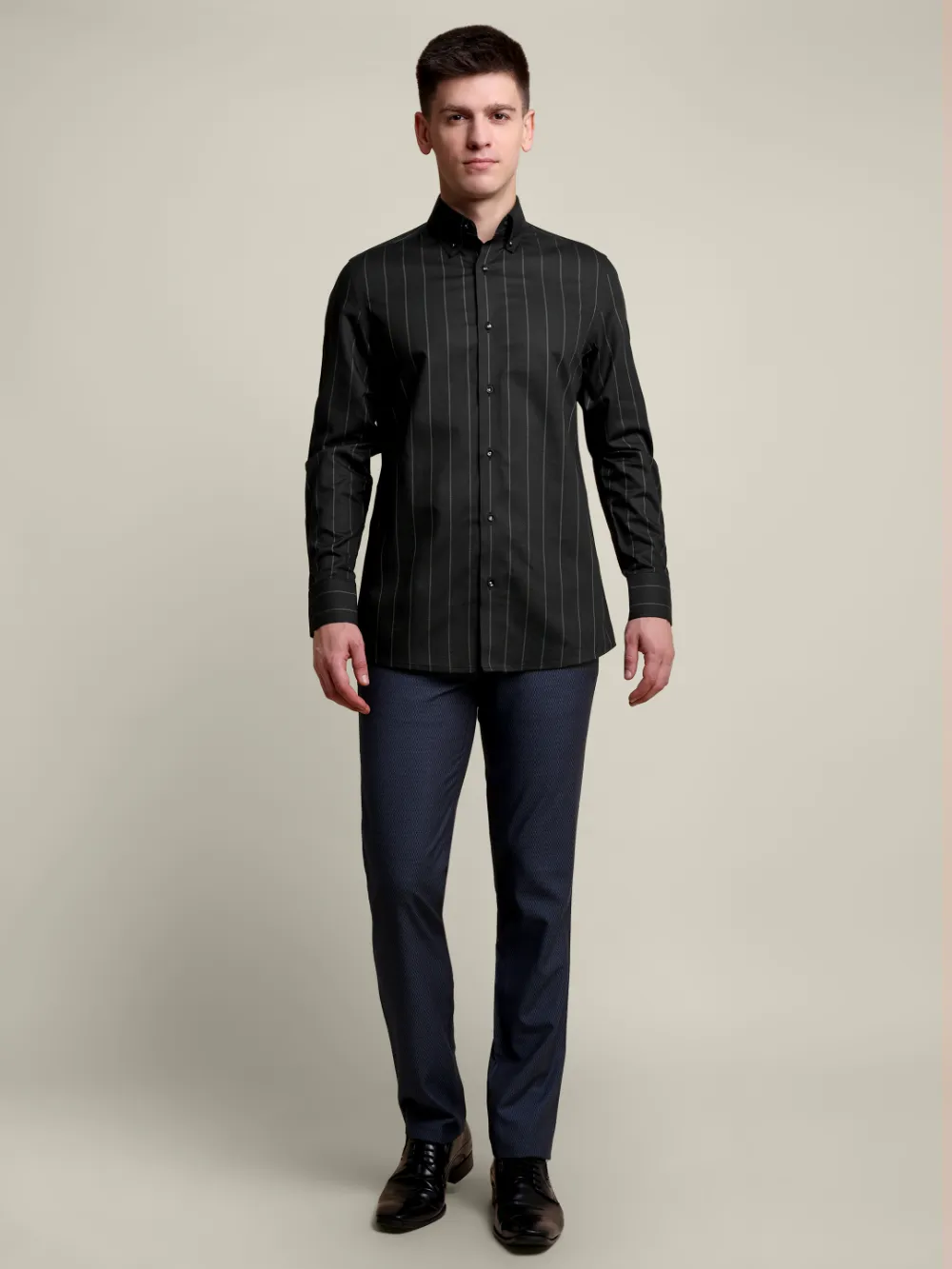 Black Pin-Striped Non Iron Shirt - Basket Weave