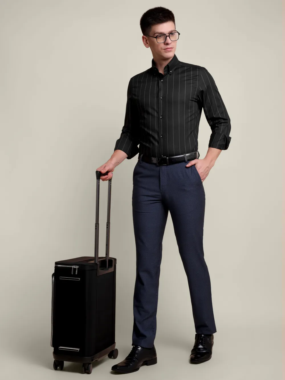Black Pin-Striped Non Iron Shirt - Basket Weave