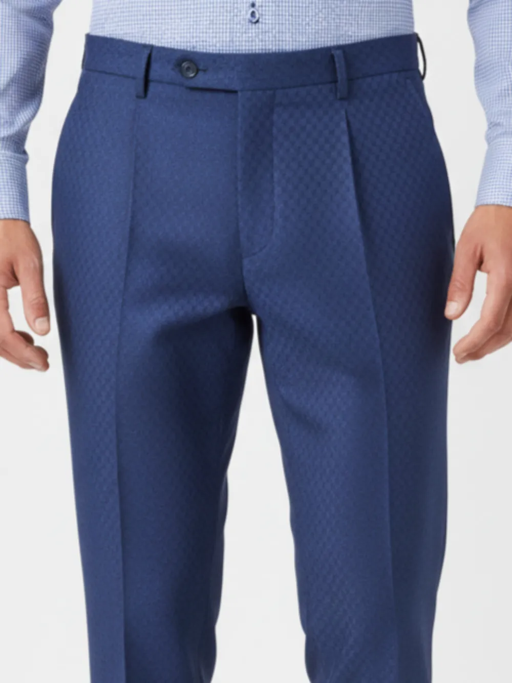 Blue Checked Trousers - Twill Weave