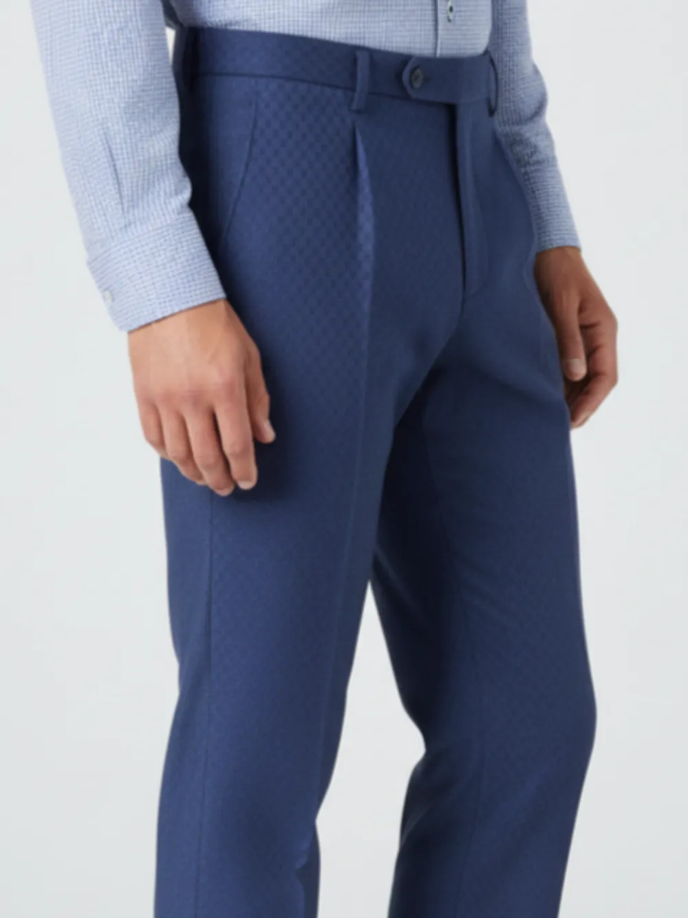 Blue Checked Trousers - Twill Weave