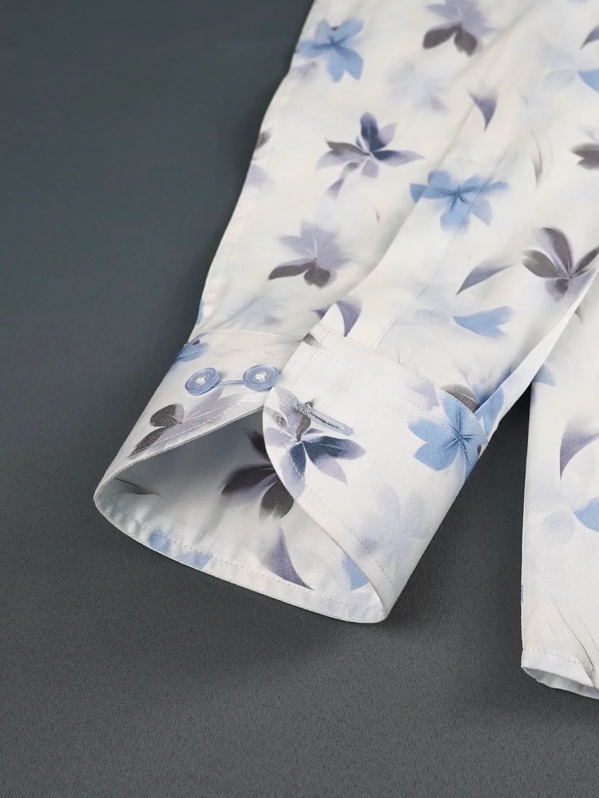 Blue and Grey Bloom in White Pure Cotton Shirt