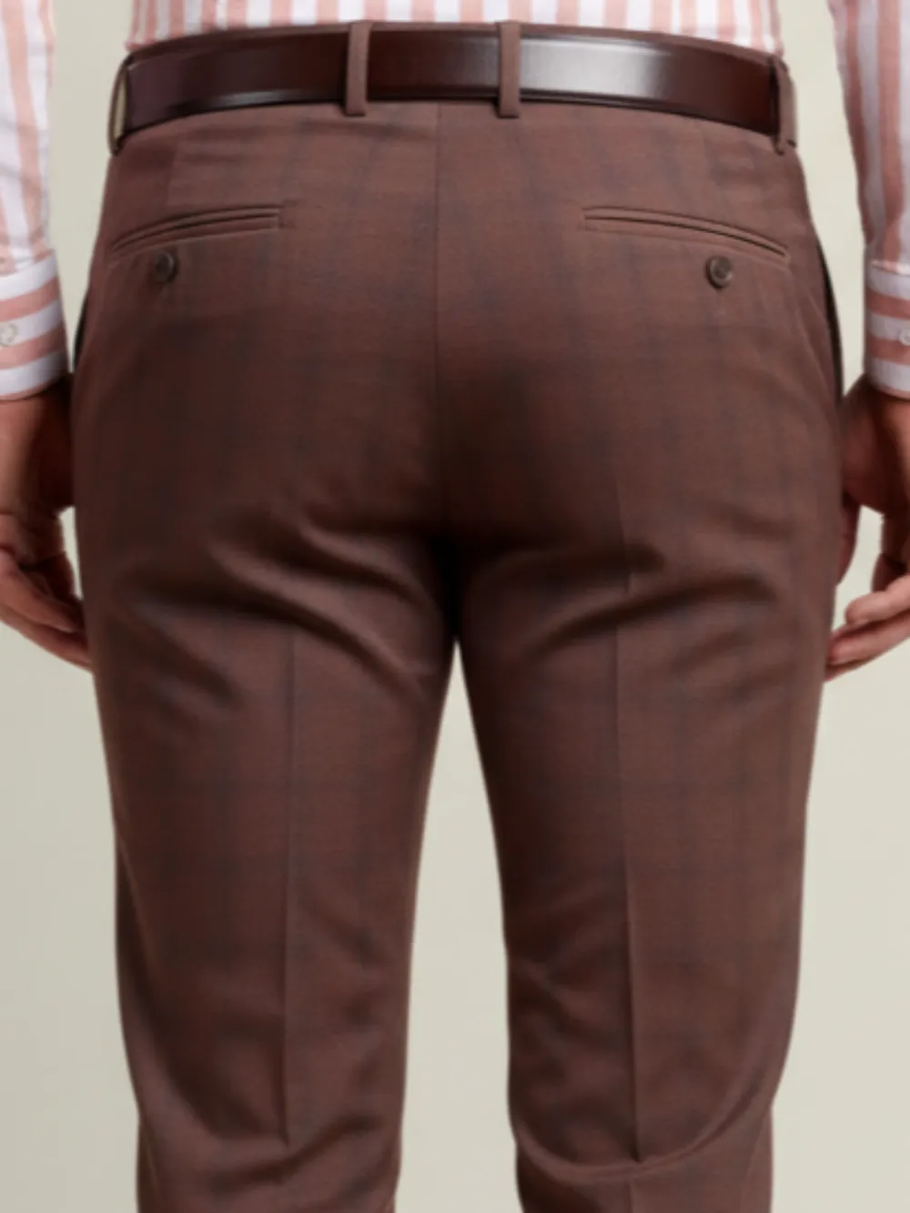 Brown Checked Trousers - Twill Weave