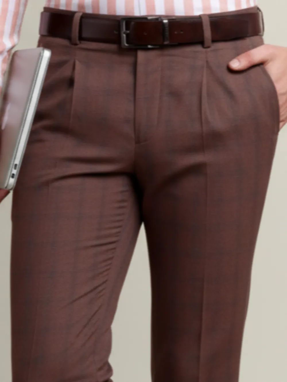 Brown Checked Trousers - Twill Weave