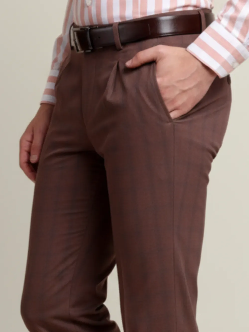 Brown Checked Trousers - Twill Weave
