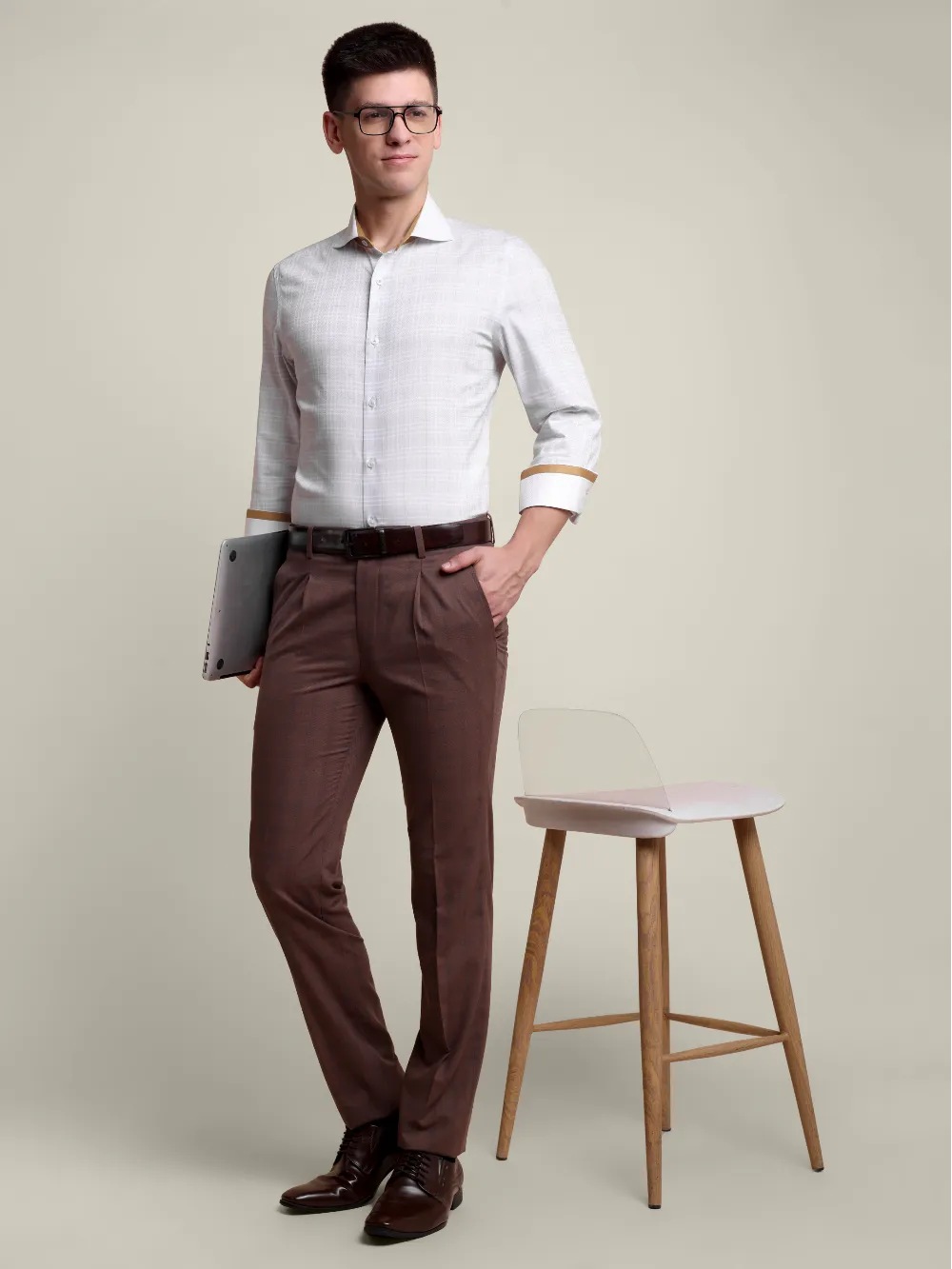 Brown Checked Trousers - Twill Weave