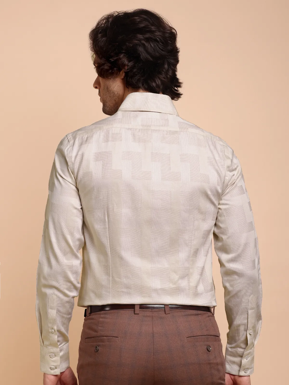 Brushed Gold Pure Cotton Shirt with Unique Self Pattern
