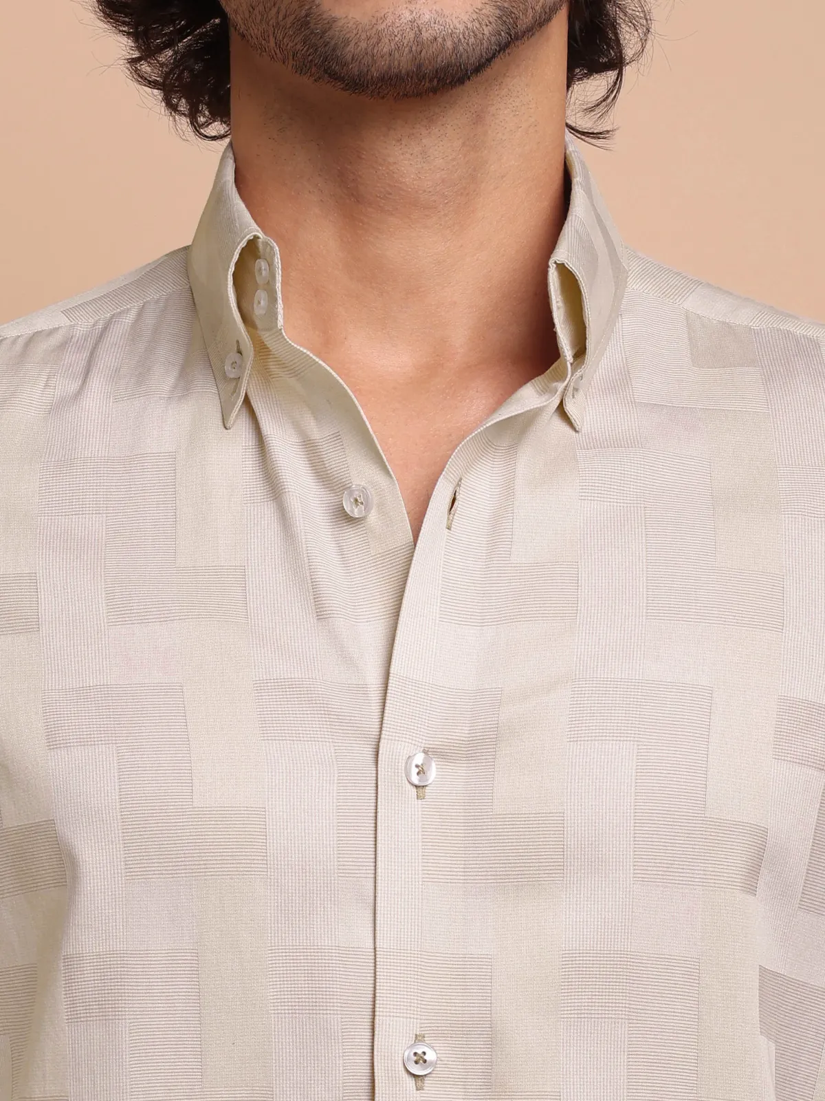 Brushed Gold Pure Cotton Shirt with Unique Self Pattern
