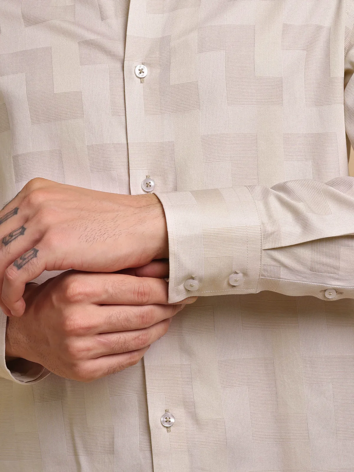 Brushed Gold Pure Cotton Shirt with Unique Self Pattern