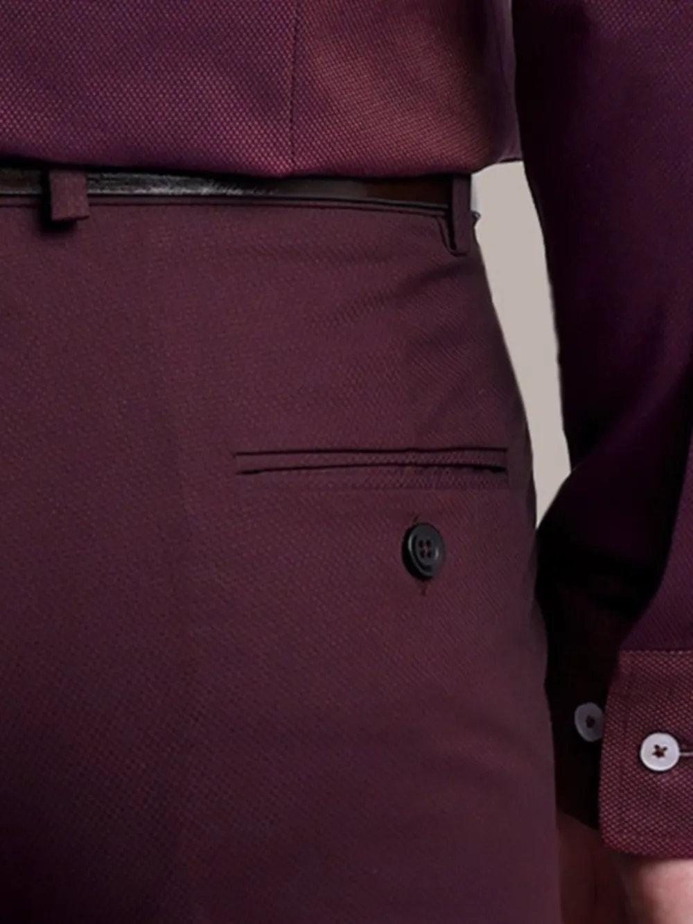 Burgundy Textured Tailored Trousers
