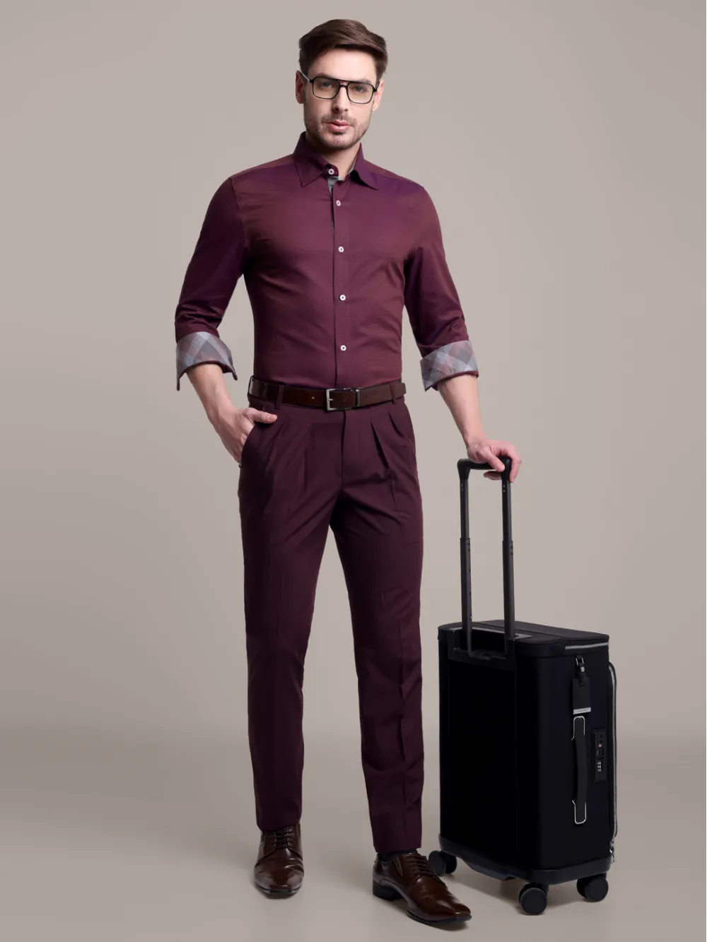 Burgundy Textured Tailored Trousers