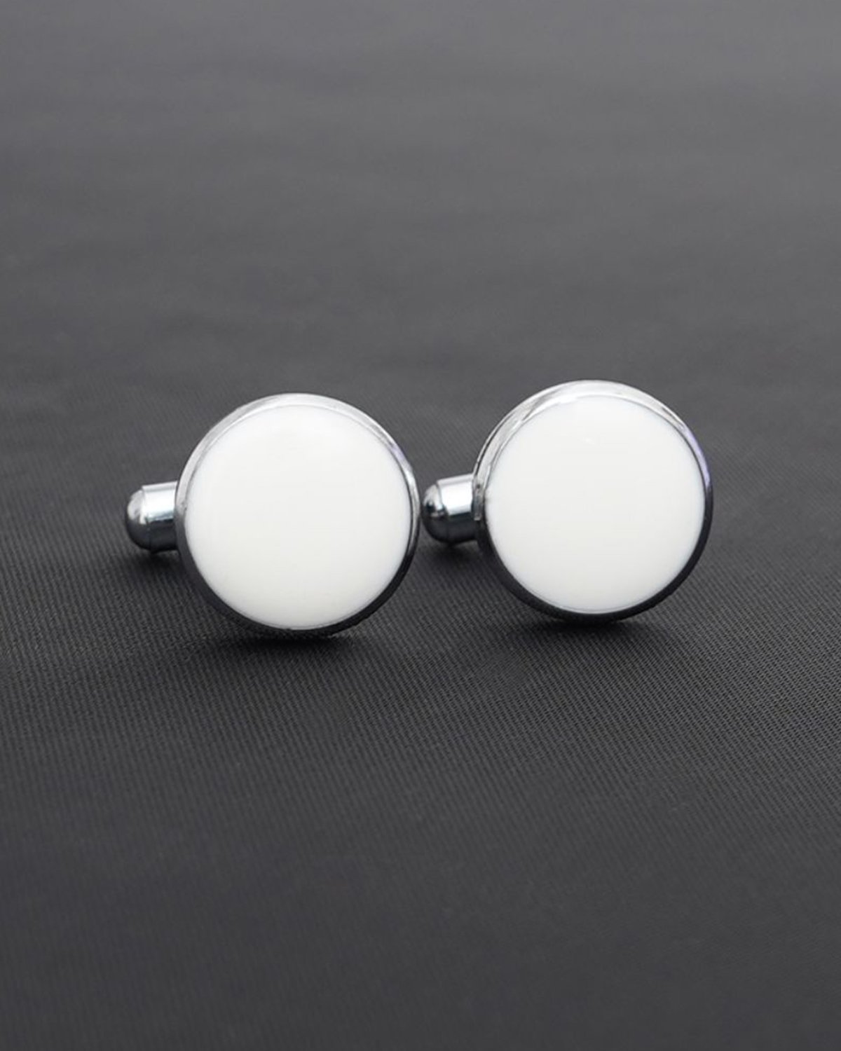 Solid White colored cufflinks - round shaped