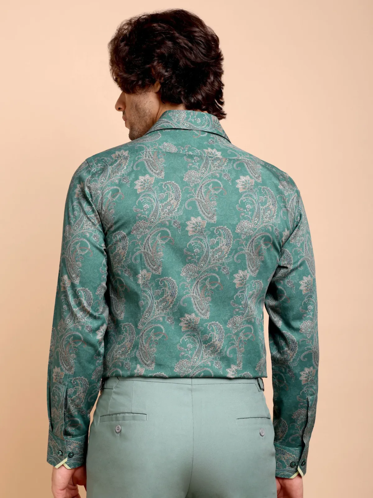 Dark Green Venin Shirt with Paisley Print