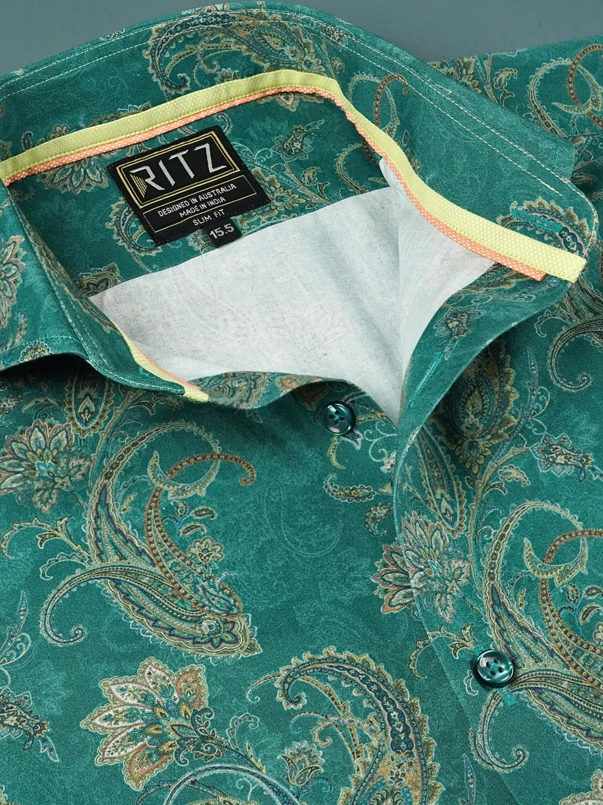 Dark Green Venin Shirt with Paisley Print