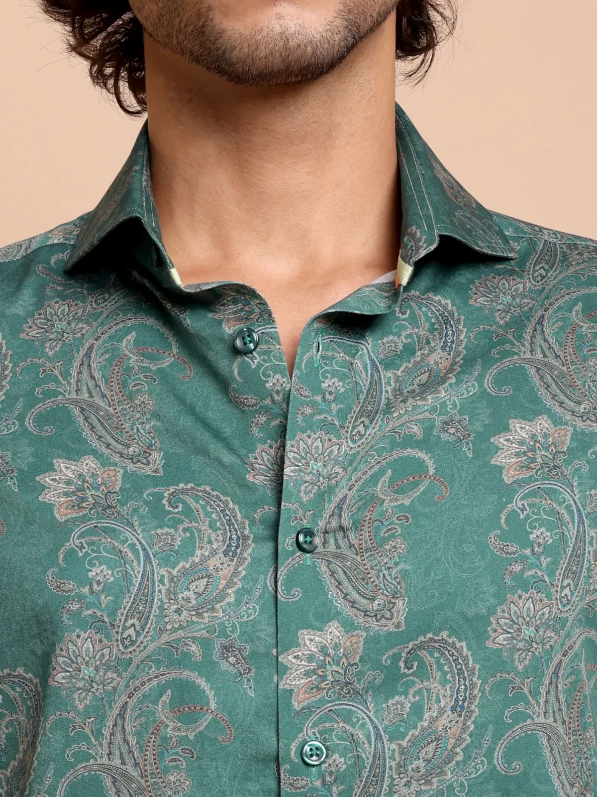 Dark Green Venin Shirt with Paisley Print