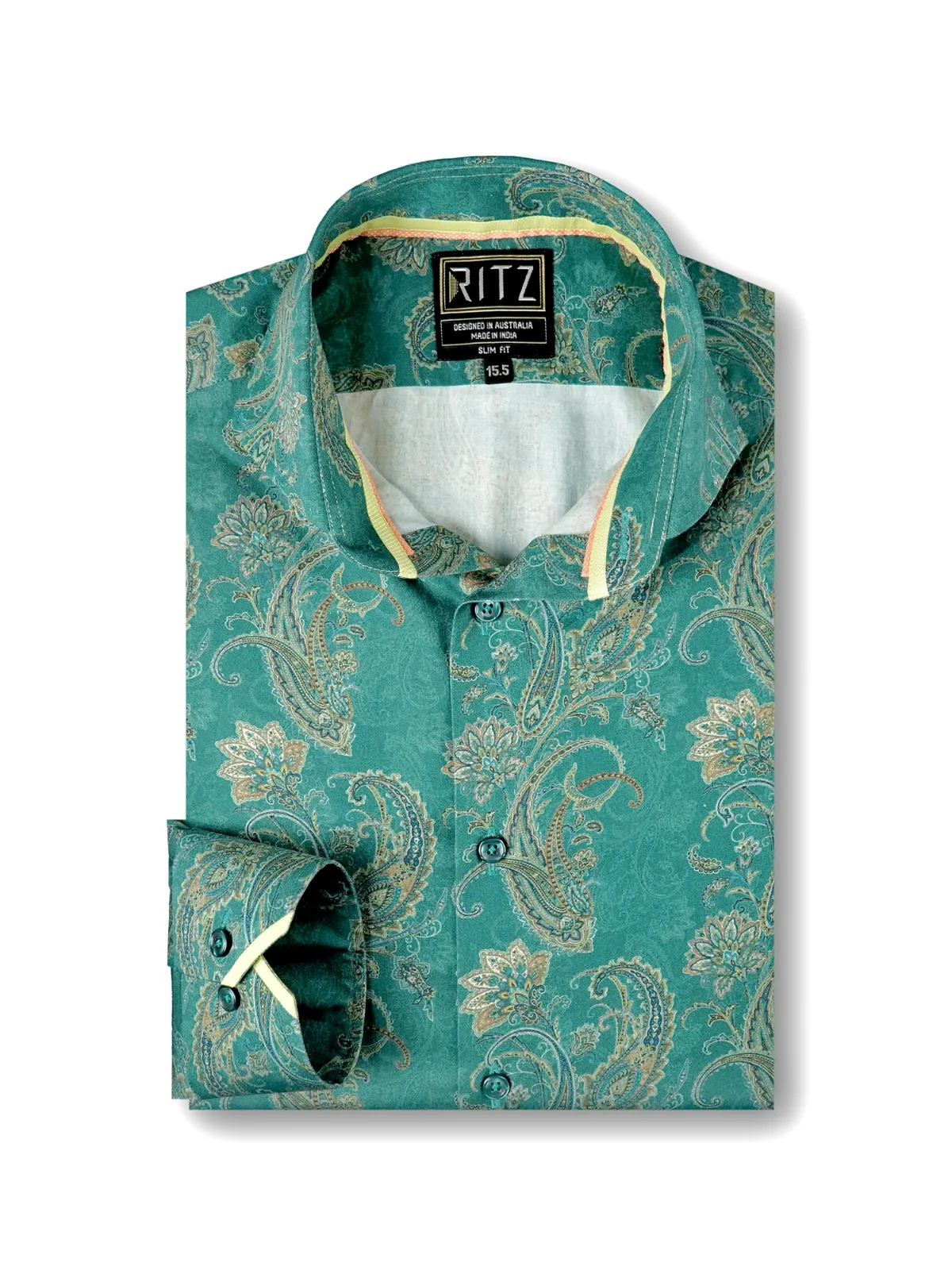 Dark Green Venin Shirt with Paisley Print