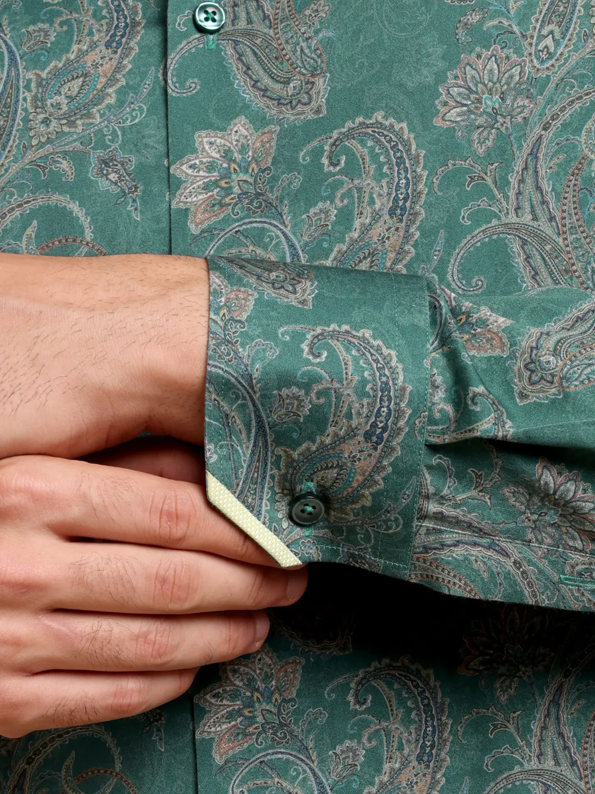 Dark Green Venin Shirt with Paisley Print
