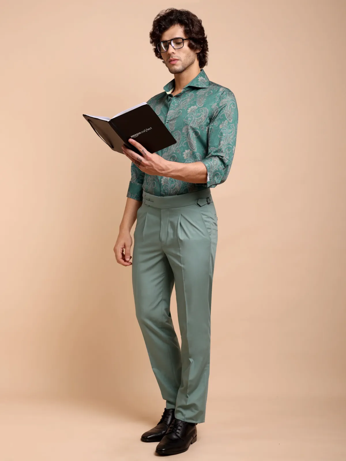 Dark Green Venin Shirt with Paisley Print
